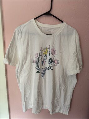 adidas White Short Sleeve Tee with Floral Hand Graphic